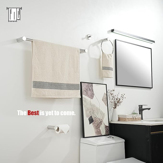 JQK Towel Bar Chrome, 14.5 Inch 304 Stainless Steel Thicken 0.8mm Towel Rack Bathroom Wall Mount, Useable Length 12 Inch, TB610L12-CH