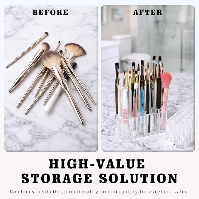 Clear Acrylic Eyeliner & Lip Liner Organizer Holder ?€? 26-Slot Makeup Pencil Storage with Compact Design for Vanity and Professional Use