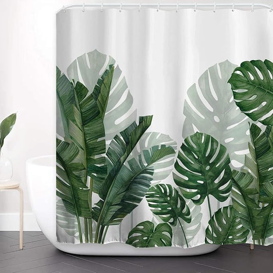 Baccessor Tropical Green Plant Shower Curtain Waterproof Washable Fabric Summer Bathroom Decor Botanical Banana Monstera Leaf Palm Tree Shower Curtain with Hooks 60 W x 72 L Inch