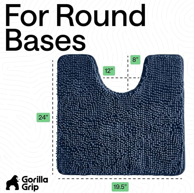 GORILLA GRIP Plush Absorbent Shaggy Chenille Bath Rug Mat for Oval Toilet Base with Rubber Backing, Machine Washable Rugs, Soft Microfiber Contour Mats for Toilets, Bathroom Decor, Navy Blu