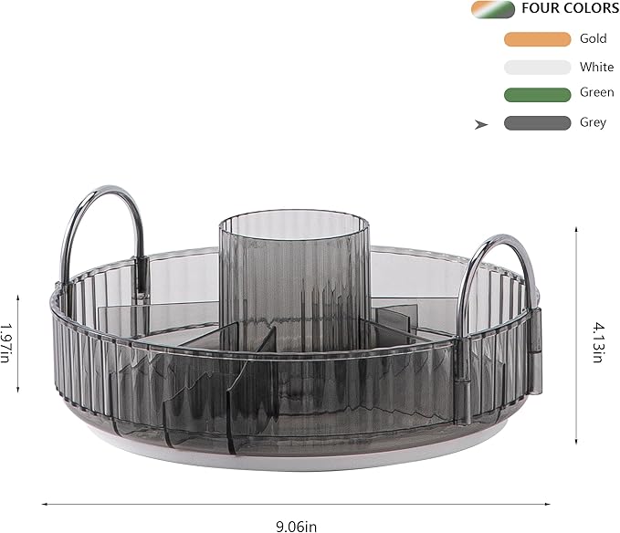 YCIA&DONE Rotating Makeup Organizer for Vanity, Large Capacity Make Up Storage Skin care Shelf Perfume Holders Cosmetic Dresser Organizer Countertop Spinning 360 (Smoky Gray, 1Tier)