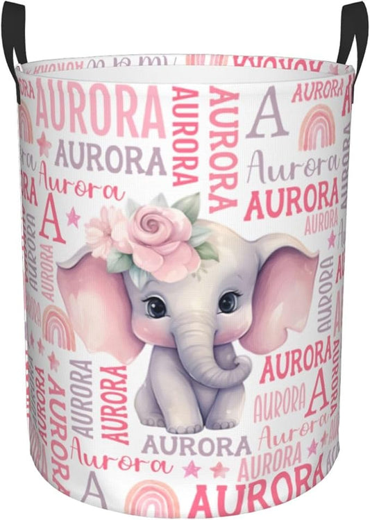Personalized Elephant Laundry Basket For Baby Kids Boys Girls Adult Custom Hamper Basket With Name For Bathroom Bedrooms Collapsible Baby Laundry Basket, Dirty Clothes Hamper With Handles