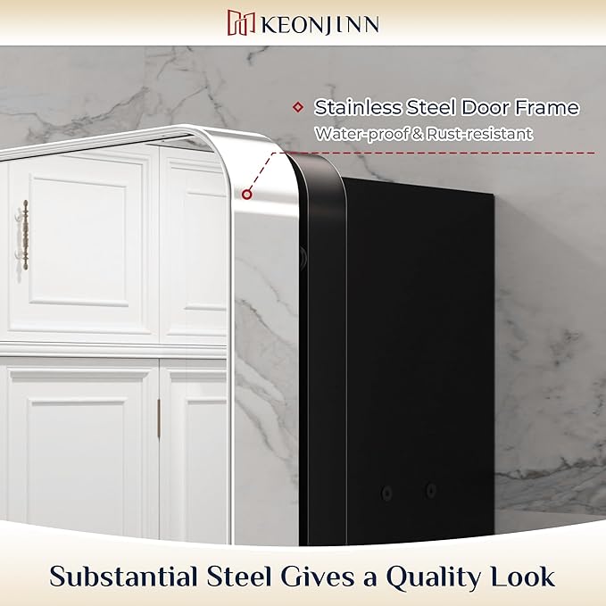 Keonjinn 20 x 26 Inch Chrome Recessed Medicine Cabinets, Mirrored Bathroom Medicine Cabinet, Elegant Stainless Steel Framed, Stepless Adjustable Shelves, In Wall or Surface Mount, Soft Closing, Modern