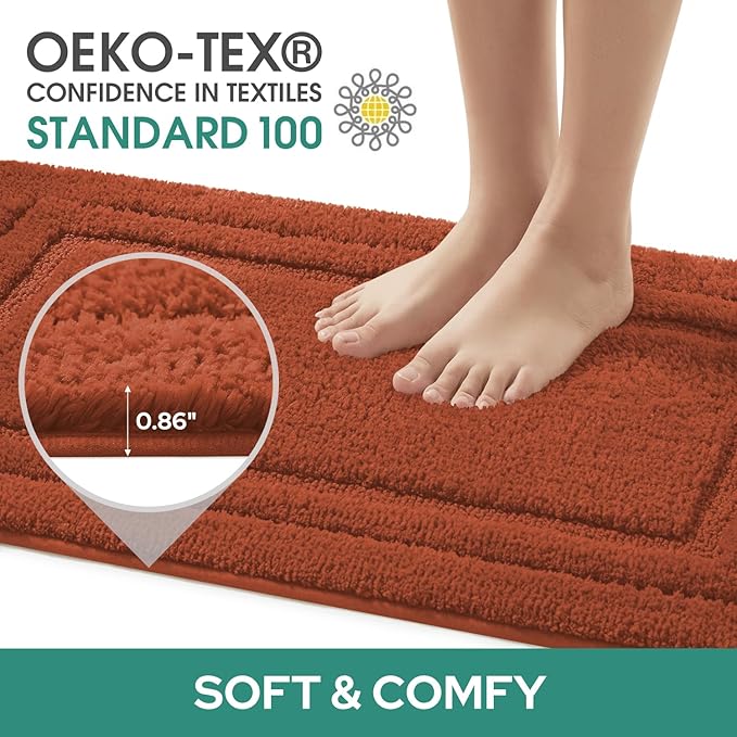HOMEIDEAS Bathroom Rugs Sets 3 Piece, Super Soft and Absorbent Non Slip Microfiber Toilet Bath Mat with U-Shaped (Burnt Orange)