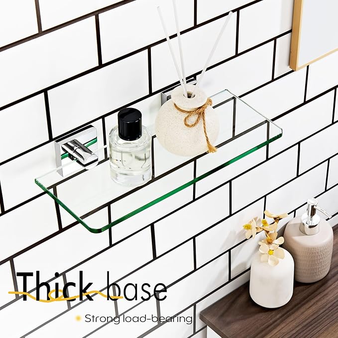 KOKOSIRI Bathroom Shelves Wall Mount 12-Inch Floating Tempered Glass Shelf for Shower Storage Home Decor, 2 Pack Polished Stainless Steel B1107CH-L12-P2