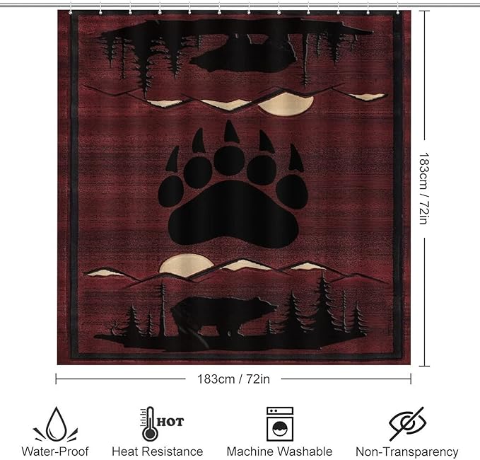 Rustic Retro Cabin 4 Piece Shower Curtain Sets, Non-Slip Rugs, Toilet Lid Cover and Bath Mat, Durable and Waterproof, for Bathroom Decor Set One Size