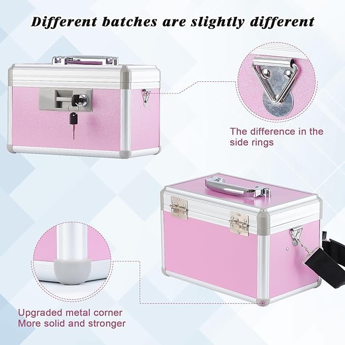 xydstay Medicine Box, First Aid Safe Medication Storage Box,Layered Aluminum Daily Medicine Cabinet,10.2" x 6.2" x 7.7", Pink
