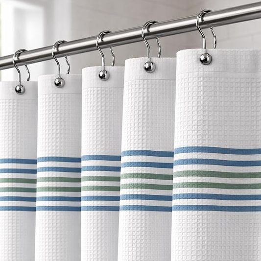 LANE LINEN Waterproof Striped Shower Curtain - 72 x 72 Standard Sized - Built in Waterproof Inner Layer - Waffle Textured Fabric - Easy Care, Quick Dry & Reinforced Header with Grommets - Sage Green