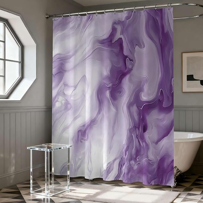 Mocsicka Purple Marble Shower Curtain for Bathroom Modern Abstract Purple and White Shower Curtain Waterproof Modern Art Decor Bath Curtain with 12 Hooks 72 X 72 Inches