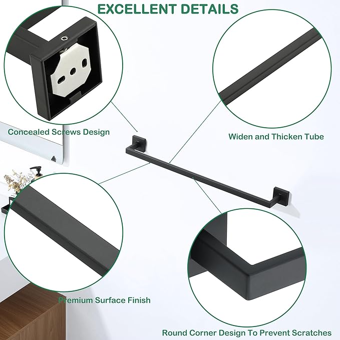 Alise Towel Bar for Bathroom,24 in Towel Holder Towel Racks for Bathroom Wall Mount,SUS304 Stainless Steel Towel Rail Towel Hanger Matte Black