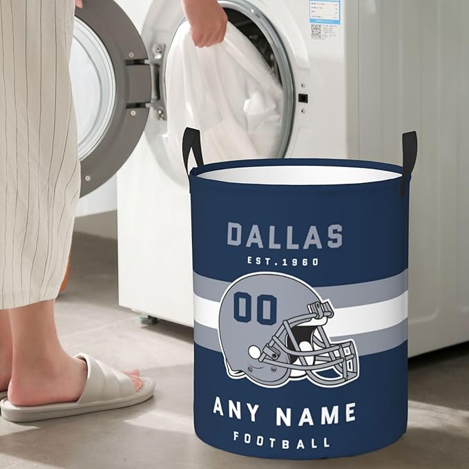 Custom Dallas Laundry Hamper - Personalized Football Style Laundry Basket - Customized Name and Number - Dirty Clothes Hamper Waterproof Large Capacity Hamper for Bedroom Bathroom Living Room