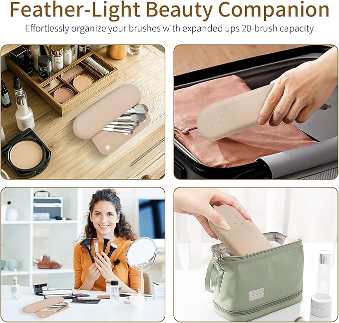 Makeup Brush Holder Travel Silicone Make Up Brushes Bag Pack Container Case Pack Include Makeup Sponge Holder, Cosmetic Lipstick Nail Brush Organizer Suitable for Vanity Drawer Counter