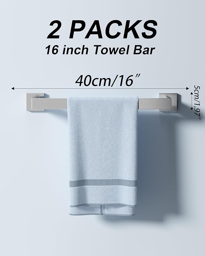 Square Brushed Bathroom Hardware Set 10-Piece with 16 Inch Sleek Towel Bars, Towel Ring, Toilet Paper Holders and Towel Hooks|Warm-Tone Bathroom Fixtures