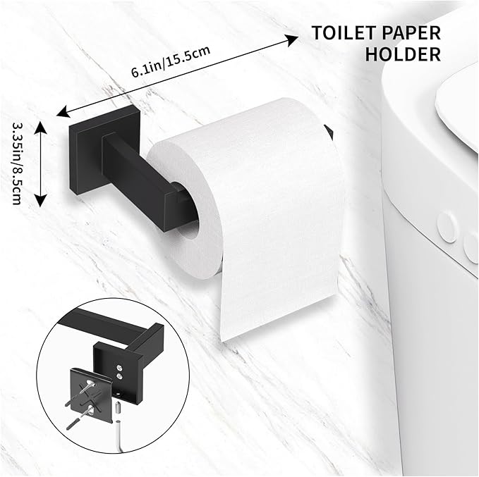 5-Pieces Matte Black Bathroom Accessories Set, 23.6 Inch Bath Towel Bar Set, SUS 304 Stainless Steel Bathroom Hardware Set, Towel Racks for Bathroom Wall Mounted.