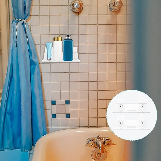 POPETPOP 2pcs Wall Mounted Acrylic Storage Rack Multifunctional Bathroom Shelf for Shampoo and Toiletries Punch Design and Easy to Install for Home Organization
