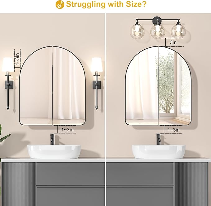 Arched Medicine Cabinet with Mirror,PVC Arched Black Medicine Cabinets Mirror,24x28 Mirrored Medicine Cabinets for Bathroom Mirror Cabinet,Surface Mount Medicine Cabinet,botiquines de baño