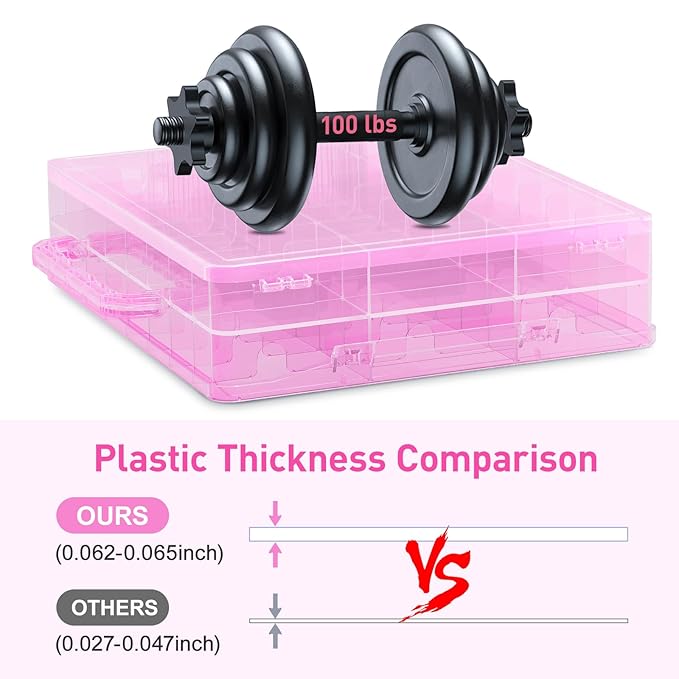 Nail Polish Organizer Pack of 2, Portable 48 Bottles Clear Nail Polish Holder with Adjustable Divider, Gel Nail Polish Storage Double Side Nail Polish Organizer Case for Nail Tech Pink