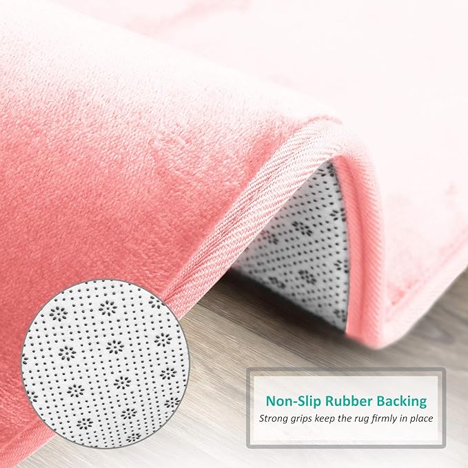Clara Clark Bathroom Rugs, Velvet Memory Foam Bath Mat, Non-Slip, Machine Washable Bath Rugs - Dries Quickly, Ultra Soft Plush Bath Mats for Bathroom, 17 x 24, Coral Pink