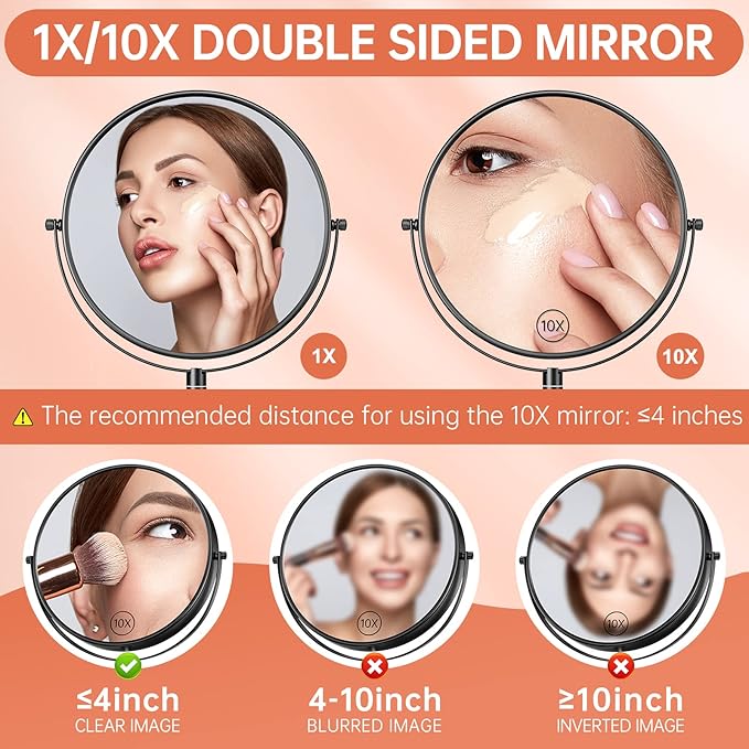 Benbilry 9" Large Size Wall Mounted Makeup Vanity Mirror, 1X/10X Magnifying Double Sided Shaving Mirror for Bathroom, 360° Swivel Extendable Arm, Black