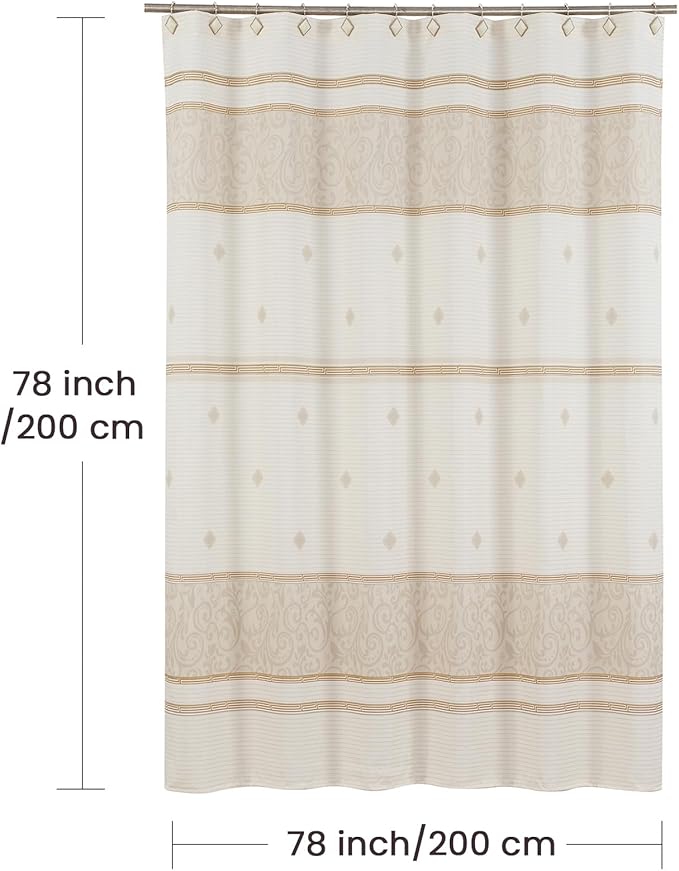Long Fabric Shower Curtain, Beige Tan Stripe Cloth Shower Curtains for Bathroom, Waterproof Bathroom Small Curtains, 78" W x 78" H