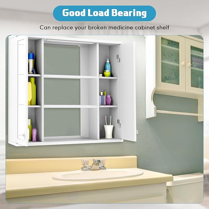 Medicine Cabinet Replacement Shelves Wooden Bathroom Shelves Suitable for Bathroom Living Room Kitchen Wall Mounted and Hanging Medicine Cabinet(2 Pack,13 Inch)