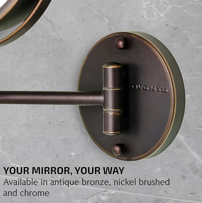OVENTE Wall Mounted Lighted Makeup Mirror, 7" Double Sided 1X/7X Magnifying Vanity Mirror for Bathroom with LED Lights, Cordless, 360° Rotation and 13" Extendable Arm, Antique Bronze MFW70ABZ1X7X