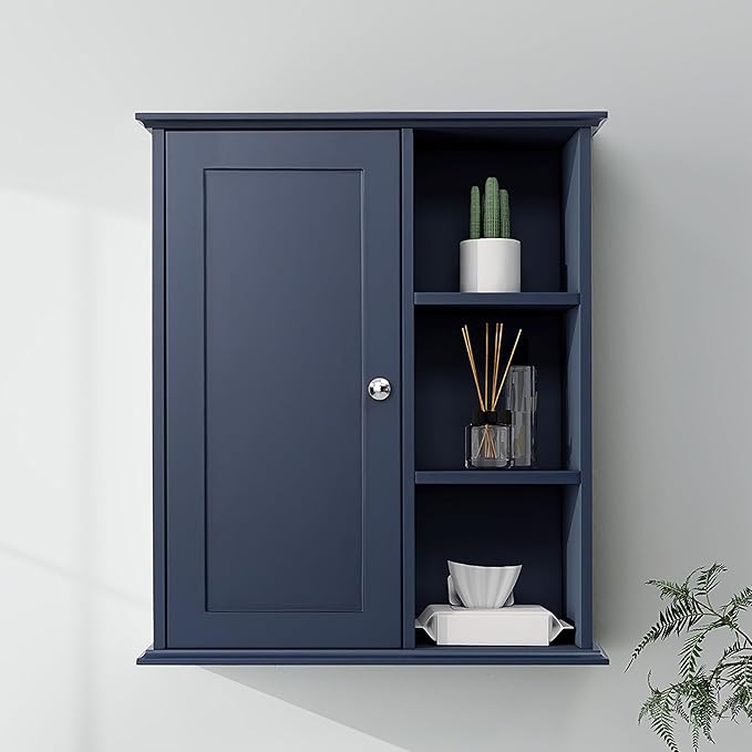 The Wide Usage Wall Medicine Cabinet with Storage Shelves & Anti-Dust Door for Bathroom, Living Room, Kitchen, Entryway,Bedroom (Blue)
