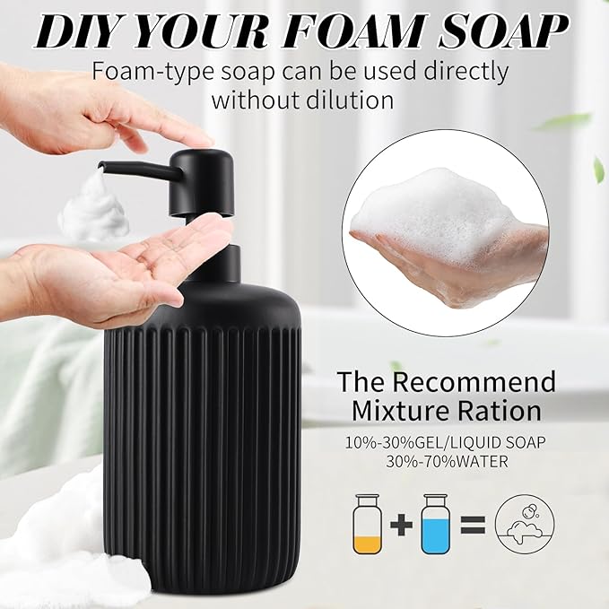 XLHOMO Black Resin Bathroom Accessories Set 5 Pcs, Bathroom Accessory Set Includes Foaming Soap Dispenser, Lotion Soap Dispenser, Toothbrush Holder, Qtip Holder, Soap Dish, for Modern Home Apartment