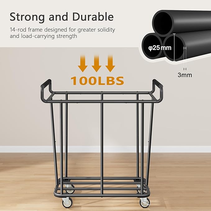 Gewudraw Large Laundry Hamper with Wheels, 360L Rolling Big Laundry Basket for Clothes Storage, Heavy Duty Extra Large Rolling Laundry Cart with Handle, Steel Frame, Waterproof Liner,95.1 Gallons.