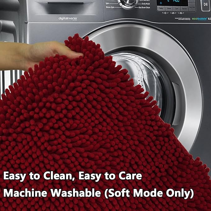 BOANKODU Bathroom Rugs Sets 2 Piece, Extra Soft Chenille Bath Mat Absorbent Bathroom Rug, Bathroom Mat with Sturdy PVC Non-Slip Bottom, Machine Washable Bath Rugs (Burgundy)