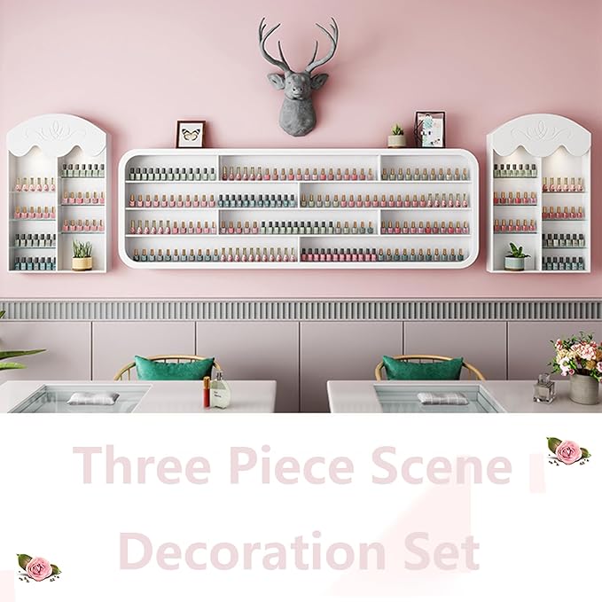 Hanging Wall Nail Polish Organizer, Floating Shelves for Salon Beauty and Manicure Shop, Wooden Nail Polish Display Rack Perfume Rack, White,A