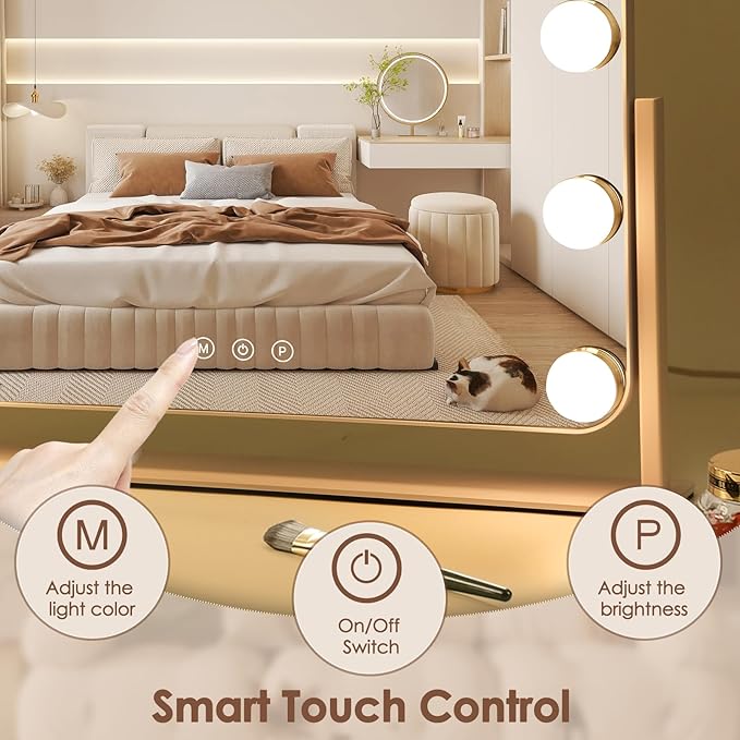 DenCert 360° Vanity Mirror with Lights 11 Led Bulbs Hollywood Lighted Makeup Mirror with 5X Magnification Mirror Hollywood Cosmetic Mirror Tabletop Makeup Mirror with 3 Lighting Modes 16x13 Inch