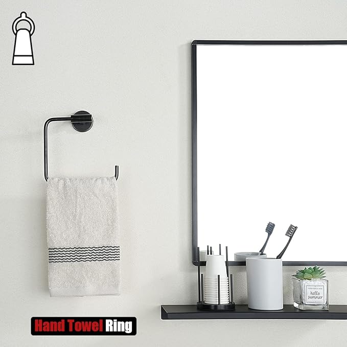 JQK Towel Ring Oil Rubbed Bronze, Stainless Steel Square Ring Towel Holder for Bathroom, 6 Inch ORB Wall Mount, TR140-ORB