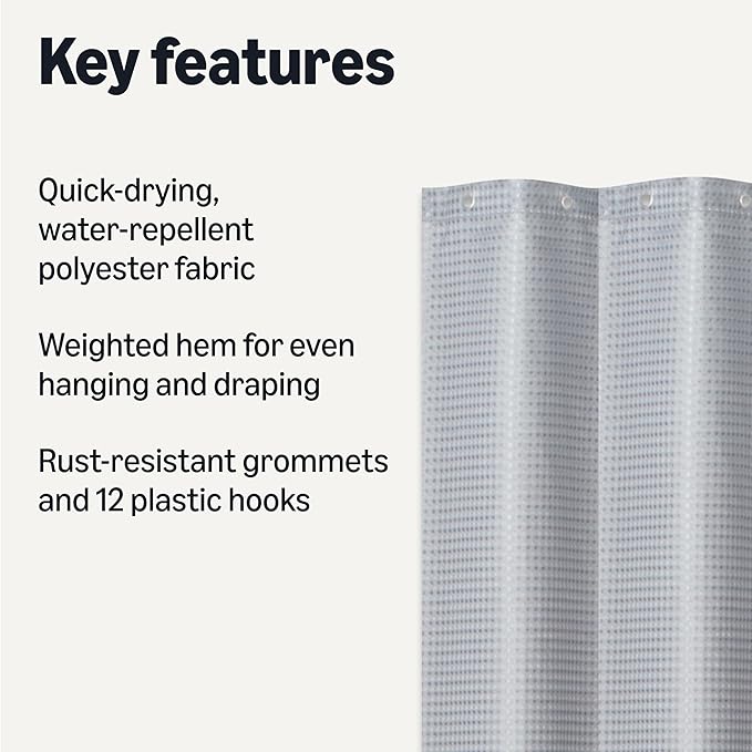 Amazon Basics Modern Style Polyester Shower Curtain, Quick-Drying, 72x72 inches, Gray