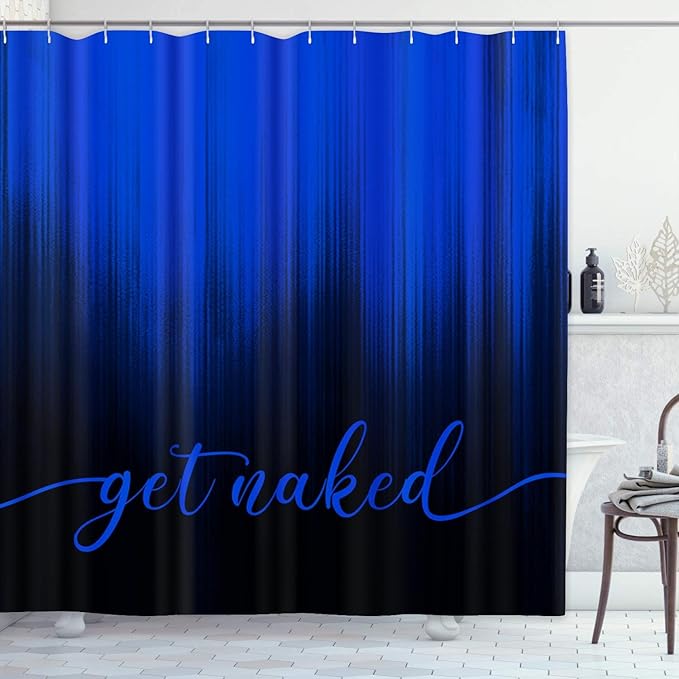 ArtSocket 4PC Blue Black Ombre Get Naked Modern Simple Shower Curtain Sets Bathroom Decor with Rugs, Non-Slip Rug,Toilet Lid Cover, Bath Mat and 12 Hooks 72x72 inches