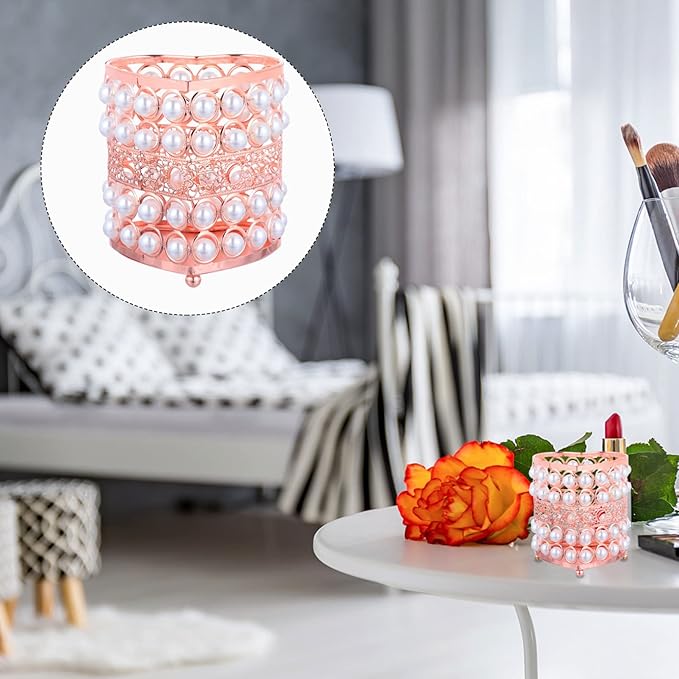 minkissy Tabletop for Pearl Stationery Durable Gold Pencil Dressing Cosmetic Cup Rose Eyebrow Nail Organizing Organizer Holder Luxury Eyeliner Metal Pen Brush Storage Beads