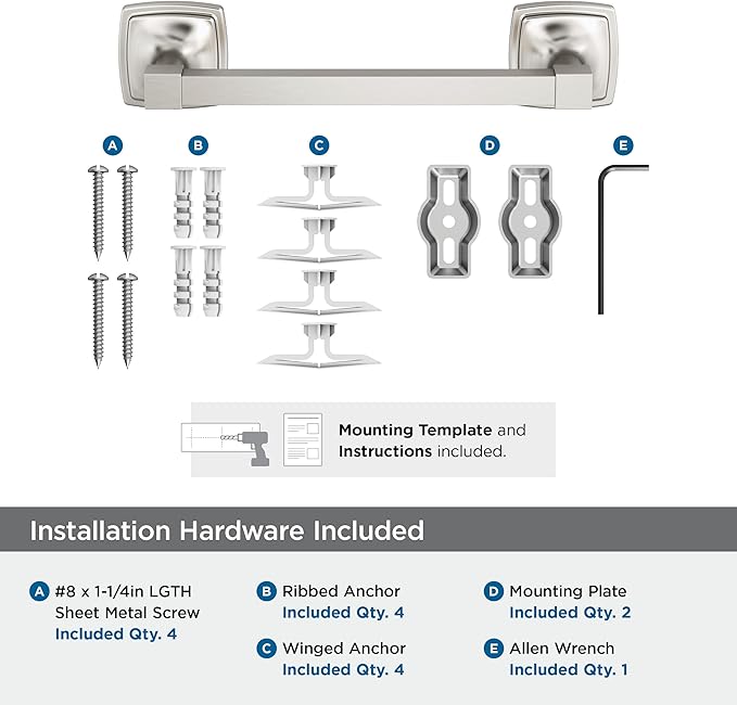 Amerock Stature Brushed Nickel 8 inch (203mm) Towel Bar, BH36095G10