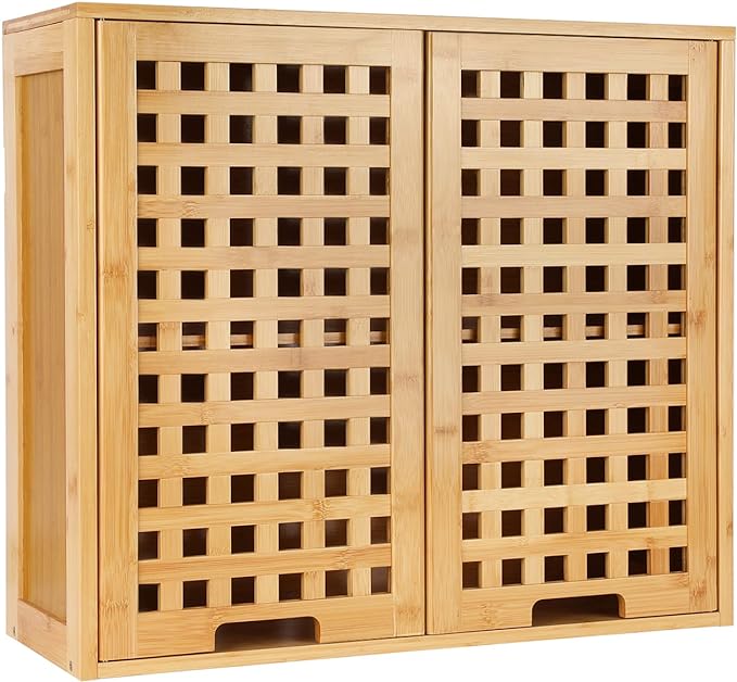 ZYBT Bathroom Wall Cabinet Wall Mounted Organizer, Medicine Cabinet, Over The Toilet Storage, Bamboo Medicine Cabinets with Doors and Shelves, Wall Storage for Bathroom Kitchen Living Room