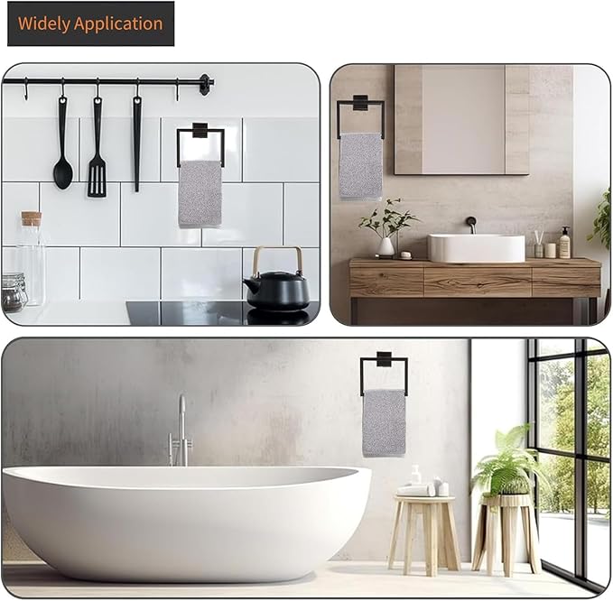 2PACK Matte Black Towel Ring Towel Holder,LSWYYP 304 Stainless Steel Hand Towel Rack for Bathroom, Modern Square-Shape Style