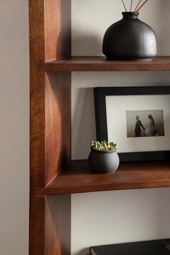 Kate and Laurel Akita Modern Angled Three-Tier Wall Shelf, 20 x 6 x 26, Walnut Brown, Decorative Over The Toilet Shelf for Use as Bathroom Storage or Living Room Display Shelving