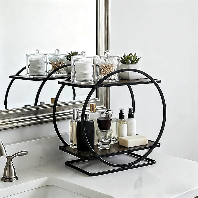 BO2702 2 Tier Bathroom Organizer, Perfume Organizer for Dresser, Black
