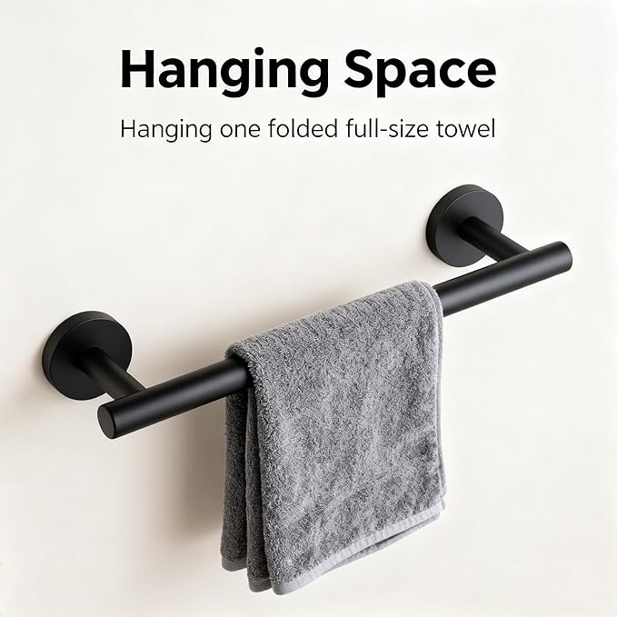 SEIDO Towel Holder with 9.6" Usable Length, 304 Stainless Steel Black Towel Bar for Bathroom Wall, One-Piece Towel Racks for Bathroom Without Assembly, 12 Inch, Matte Black