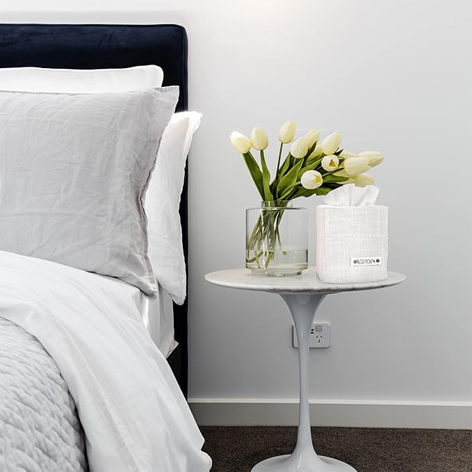 Stylish Tissue Box Cover - This White Linen Holder Instantly Covers Your Square Tissue Boxes - The Perfect Cube Cover for Your Bathroom and Home