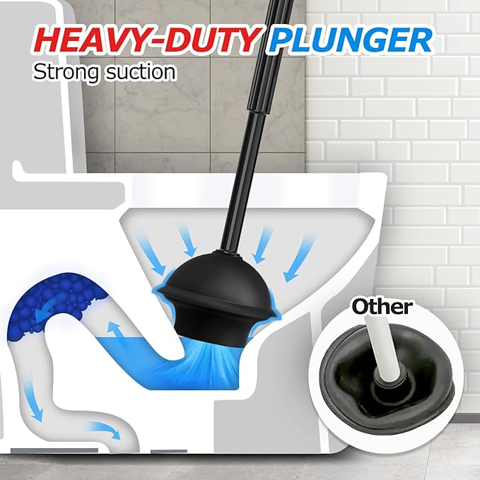 FORASTO 2 in 1 Toilet Plunger and Brush Set???Extended Handle Plunger???Toilet Bowl Brush Plunger Set, Bathroom Cleaning Tools ???Toilet Brush Plunger Combo???Cleaning Brush???Bathroom Cleaning Supplies
