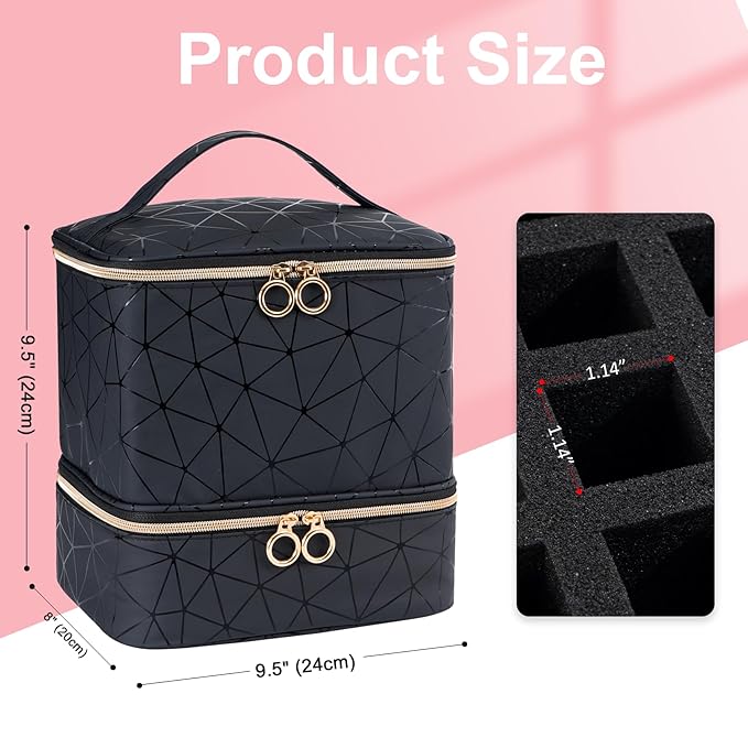 Uross Nail Polish Organizer Bag Holds 30 Bottles Nail Polish & Nail Kit -Nail Polish Storage Organizer Bag Nail Supplies Organizer Case for Nail Tech - Black