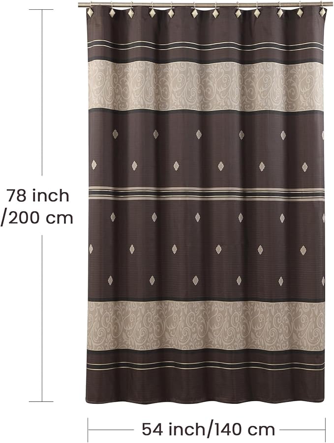 Long Stall Fabric Shower Curtain, Brown Chocolate Tan Stripe Narrow Cloth Shower Curtains for Bathroom, Waterproof Bathroom Small Curtains, 54" W x 78" H
