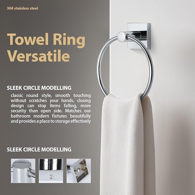Bathroom Accessories Set Polished Chrome Towel bar Set, 4 piece Towel Rack Set Towel bar for Bathroom wall Mounted Durable 24 inch Towel bar Robe Hook Towel Ring Toilet Paper Holder