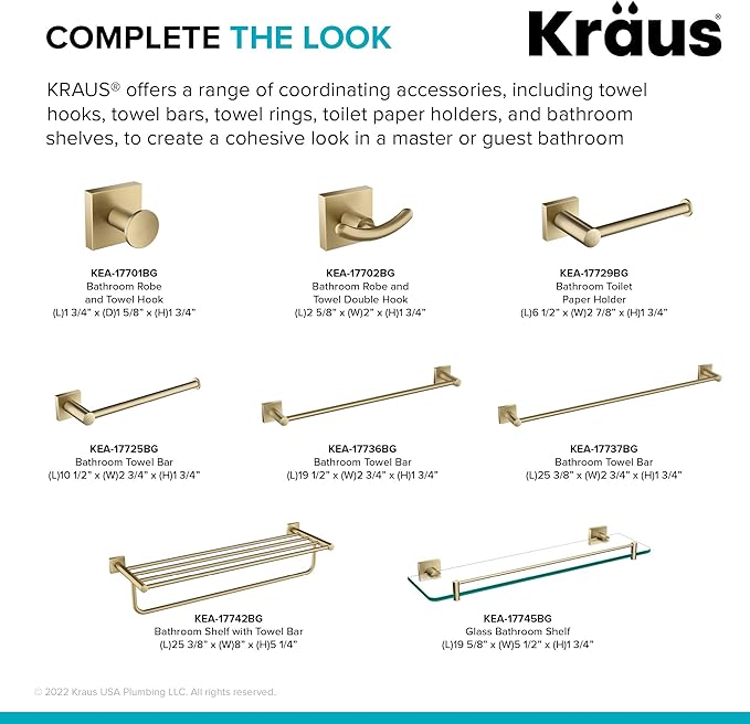 Kraus Ventus Glass Bathroom Shelf with Rail, Brushed Gold Finish, KEA-17745BG