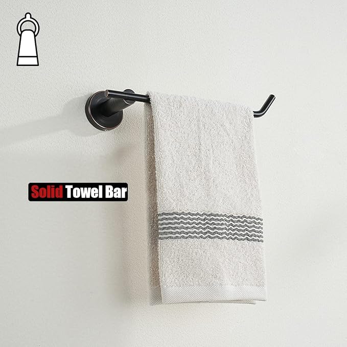 JQK Hand Towel Bar Oil Rubbed Bronze, Stainless Steel Towel Ring for Bathroom, 9 Inch Necklace Holder Wall Mount Left Hand, TR101-ORB