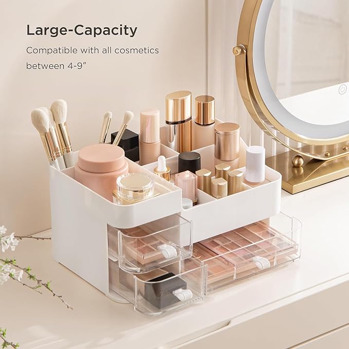 HBlife Makeup Organizer for Vanity Bathroom Organizer Large Skincare Organizers with 3 Drawers Makeup Organizers and Storage Cosmetic Storage, White